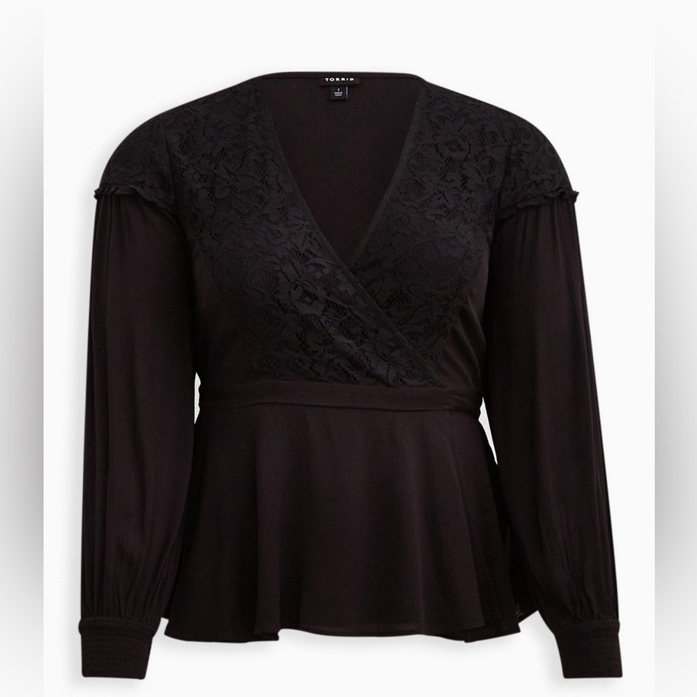 TORRID Crinkle Gauze Lace Inset Surplice Top
